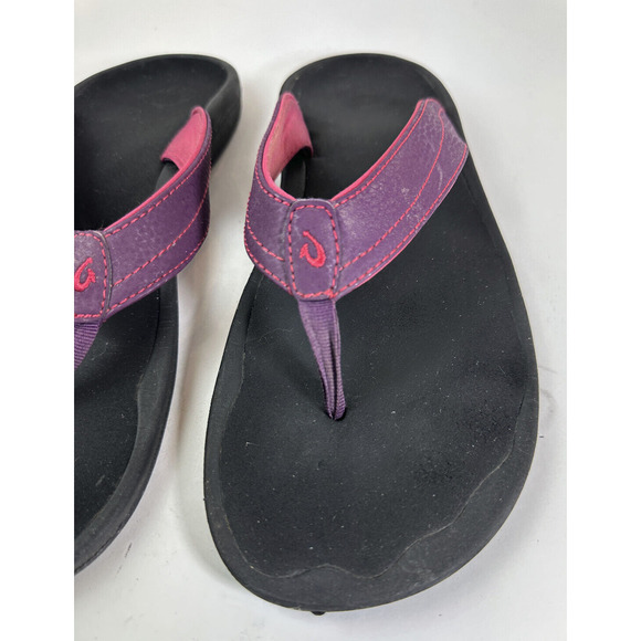 OluKai Ohana Flip Flop Sandals Plum Black 20110-1A40 Water Resist Womens Size 10 - Picture 3 of 8